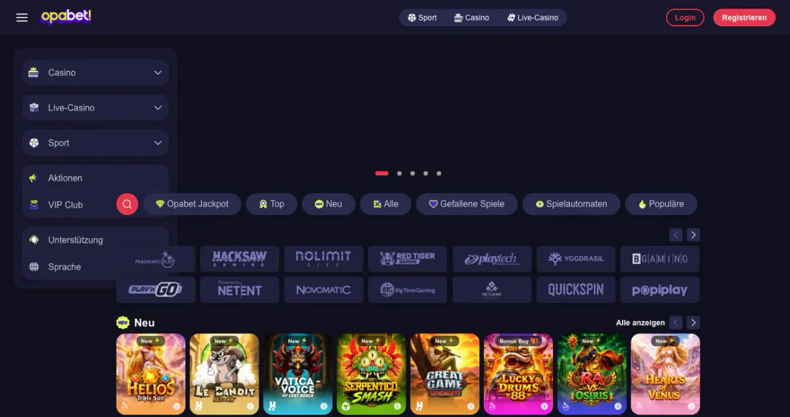 Casino-Lobby von opabet.com: Slots auf der Startseite
