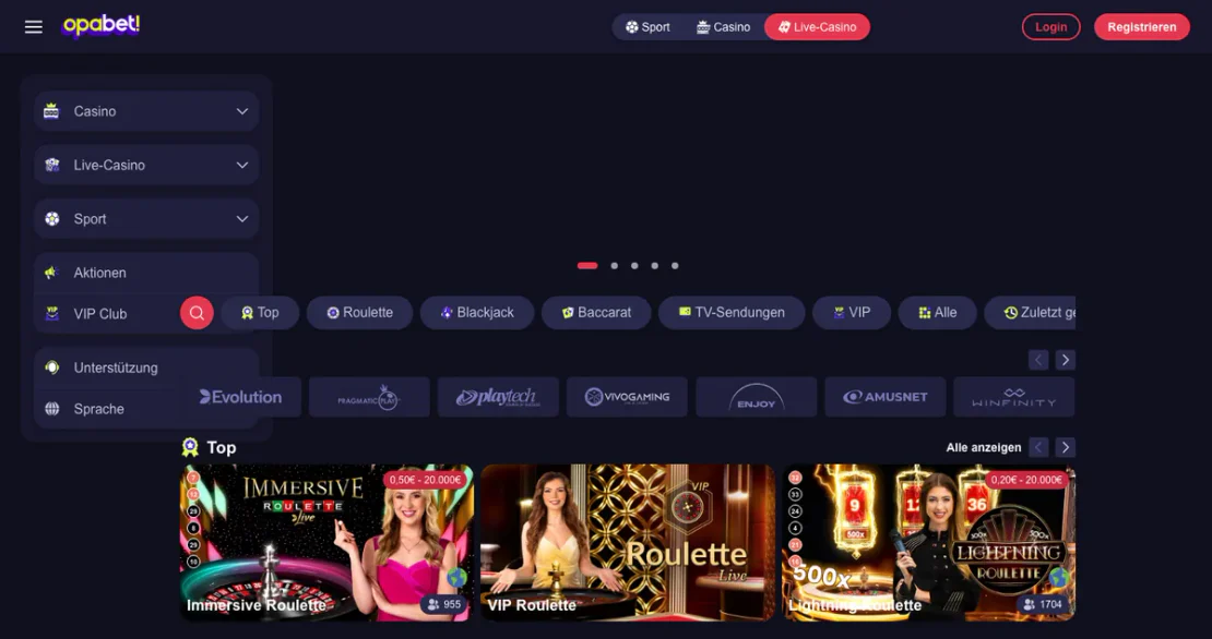 Live-Casino-Bereich von opabet.com