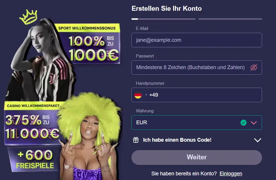 OpaBet Casino Anmeldeformular